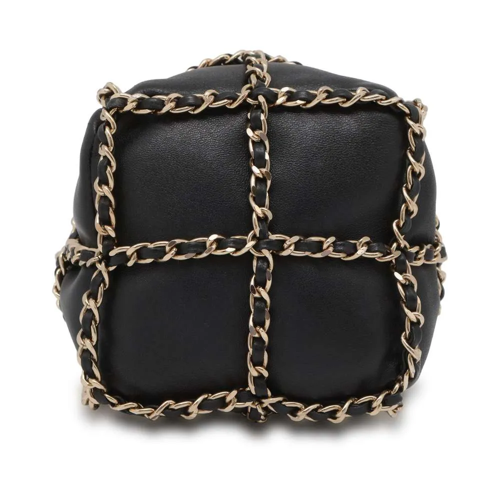 CHANEL Drawstring Bag Chain Shoulder Bag Black AS2314 Lambskin