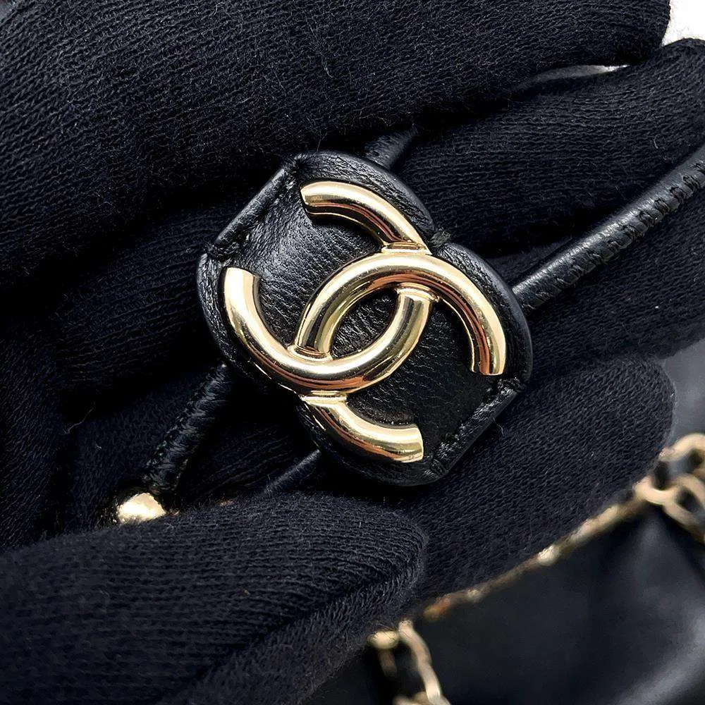 CHANEL Drawstring Bag Chain Shoulder Bag Black AS2314 Lambskin