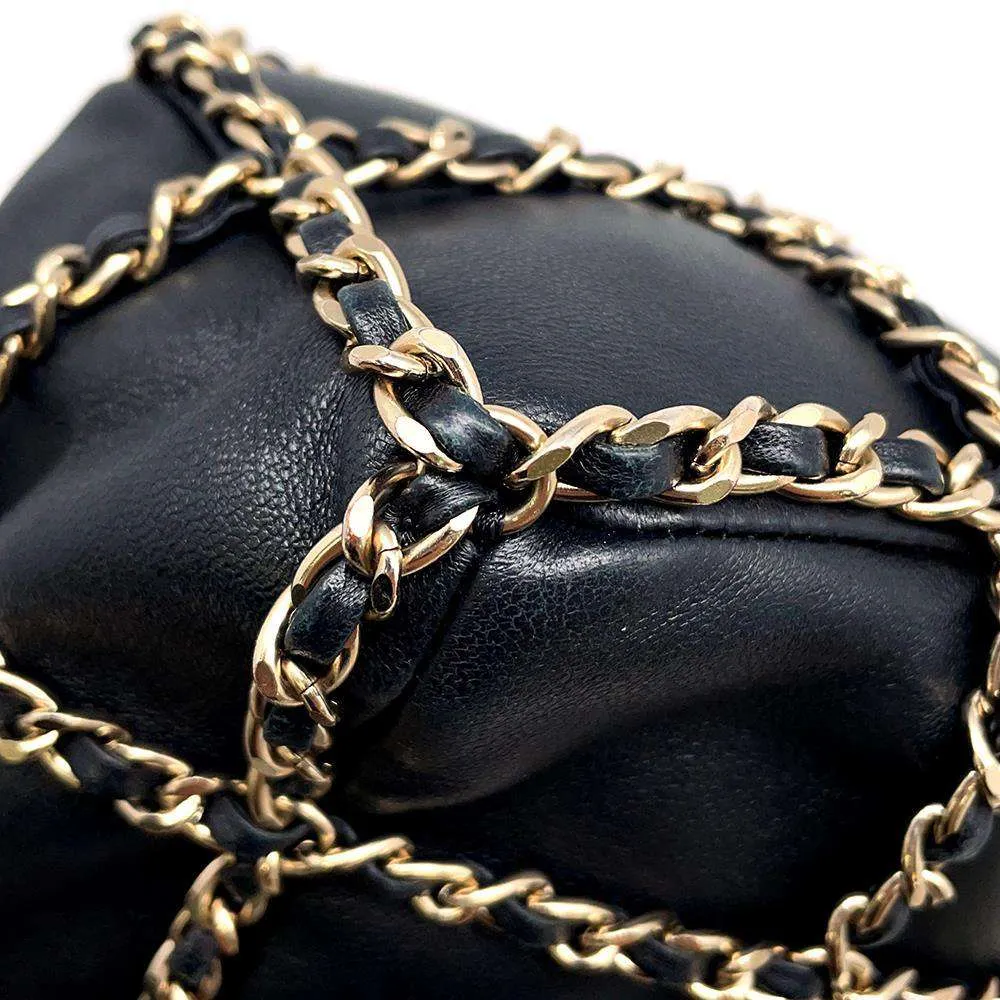 CHANEL Drawstring Bag Chain Shoulder Bag Black AS2314 Lambskin