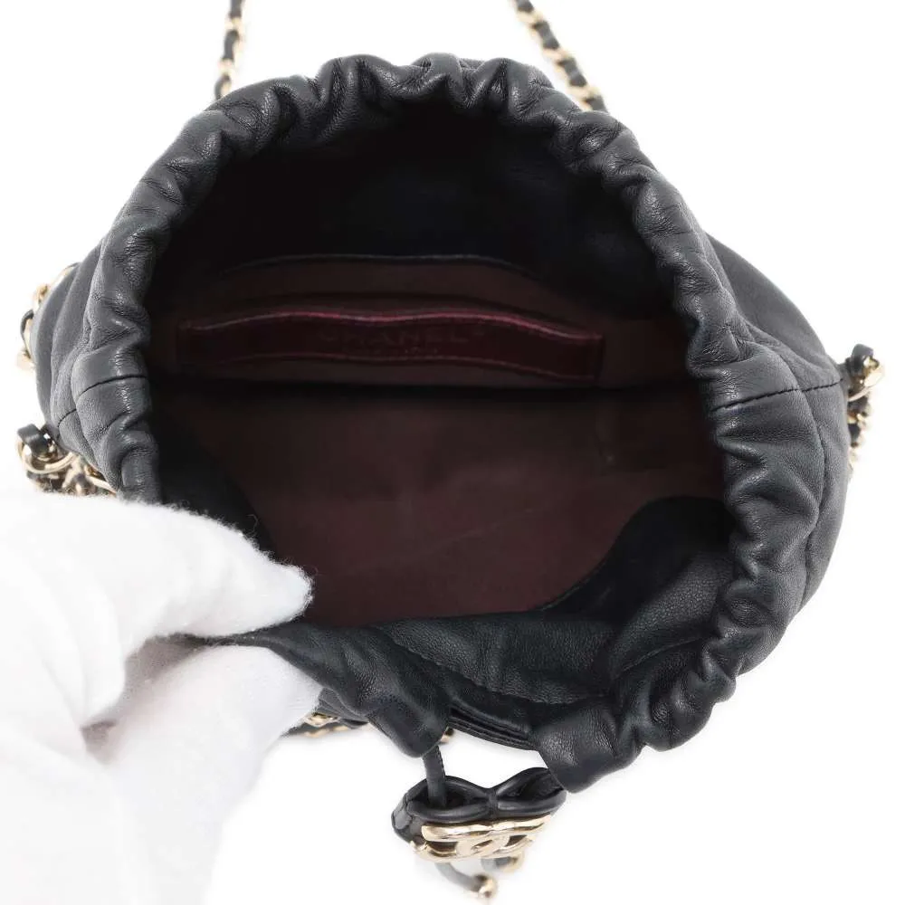 CHANEL Drawstring Bag Chain Shoulder Bag Black AS2314 Lambskin