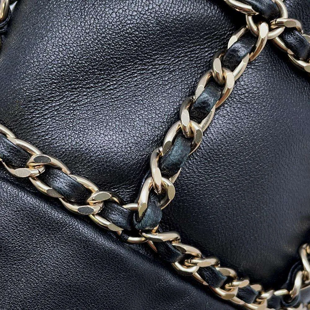 CHANEL Drawstring Bag Chain Shoulder Bag Black AS2314 Lambskin
