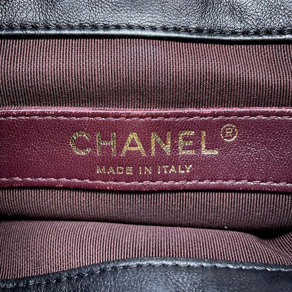 CHANEL Drawstring Bag Chain Shoulder Bag Black AS2314 Lambskin