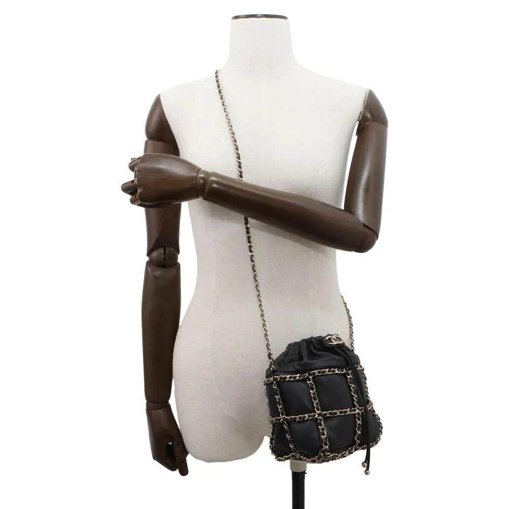 CHANEL Drawstring Bag Chain Shoulder Bag Black AS2314 Lambskin
