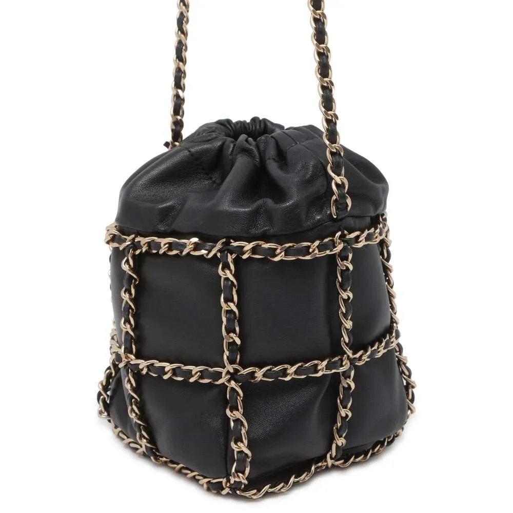 CHANEL Drawstring Bag Chain Shoulder Bag Black AS2314 Lambskin