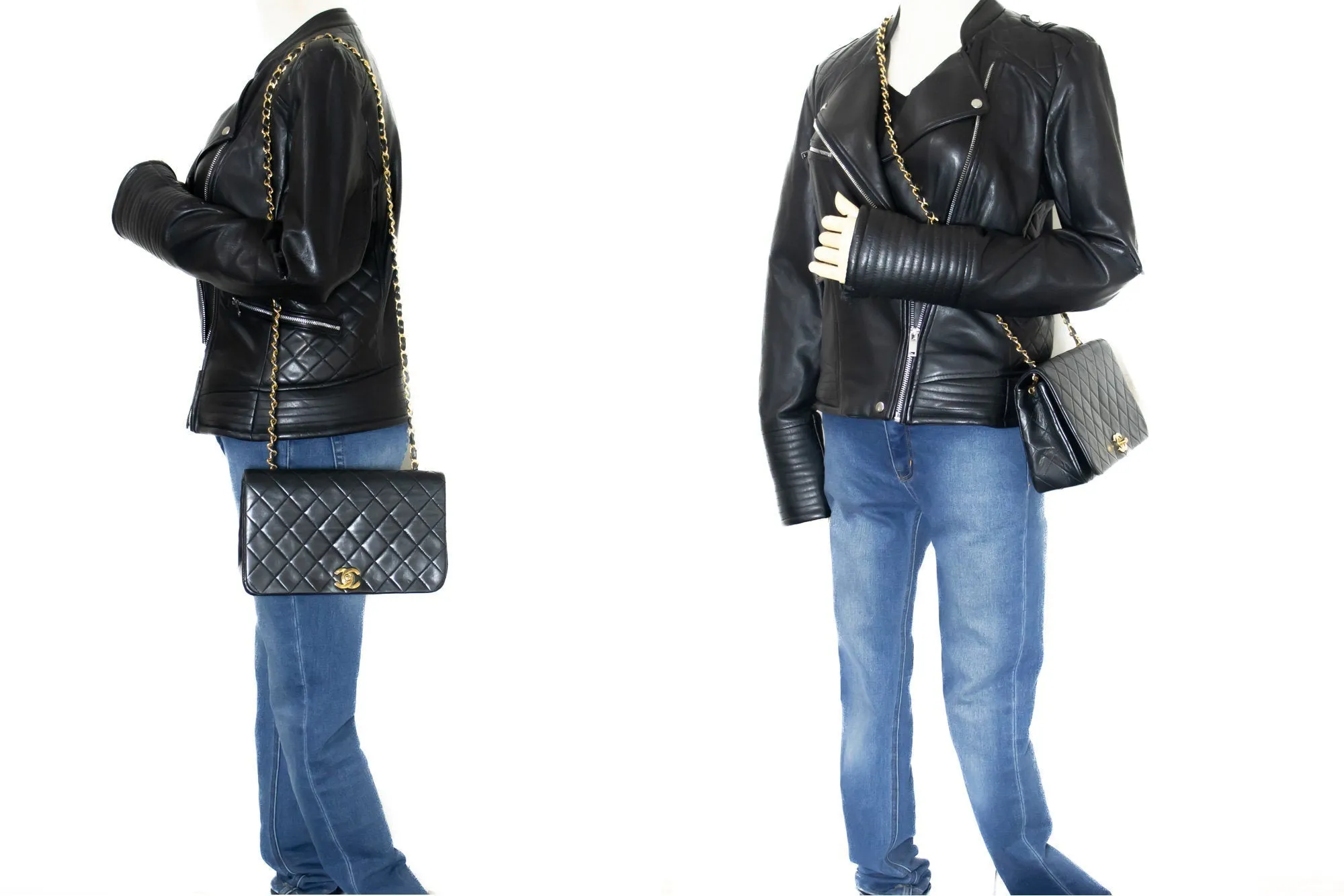 CHANEL Full Flap Chain Shoulder Bag Clutch Black Quilted Lambskin k84