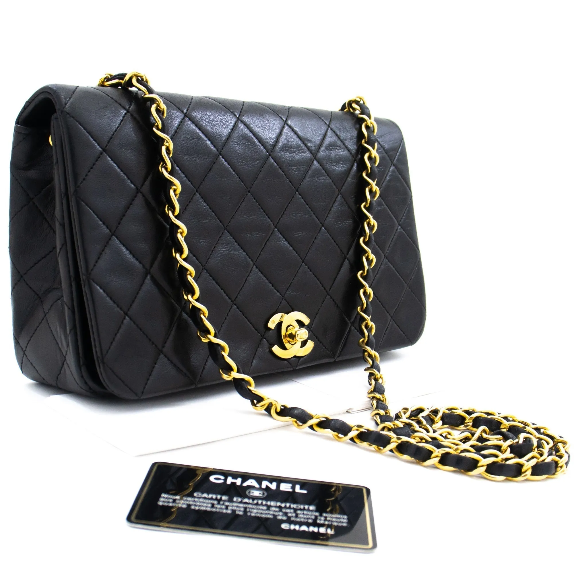 CHANEL Full Flap Chain Shoulder Bag Clutch Black Quilted Lambskin k84