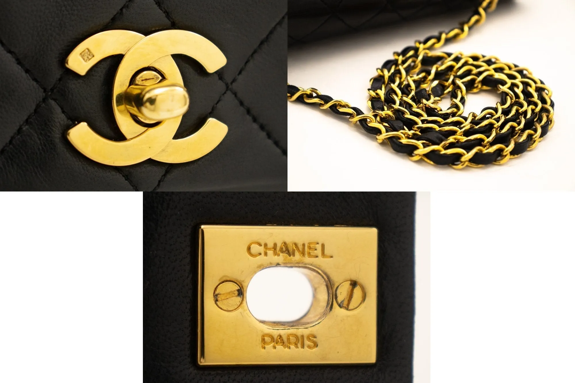 CHANEL Full Flap Chain Shoulder Bag Clutch Black Quilted Lambskin k84
