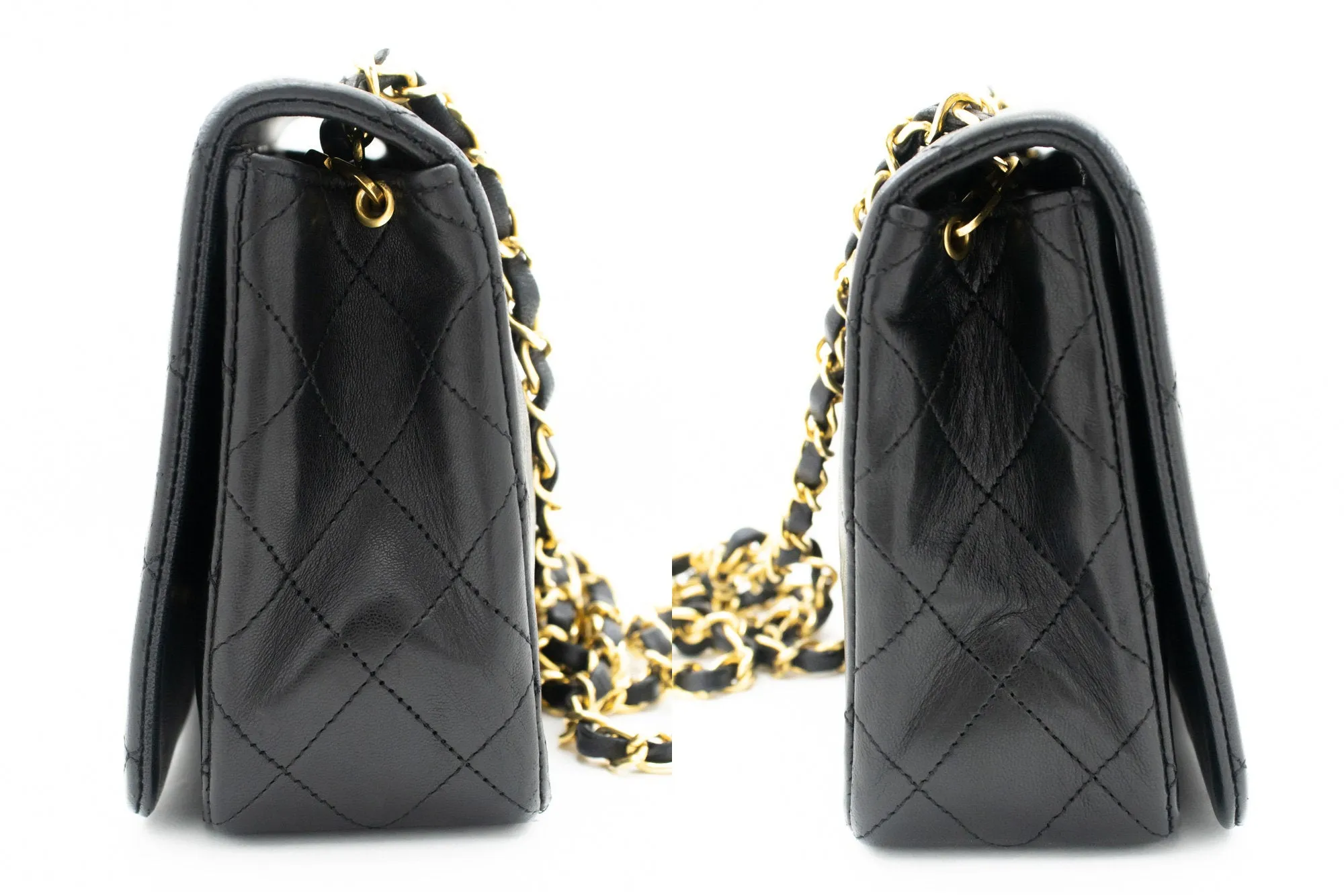 CHANEL Full Flap Chain Shoulder Bag Clutch Black Quilted Lambskin k84