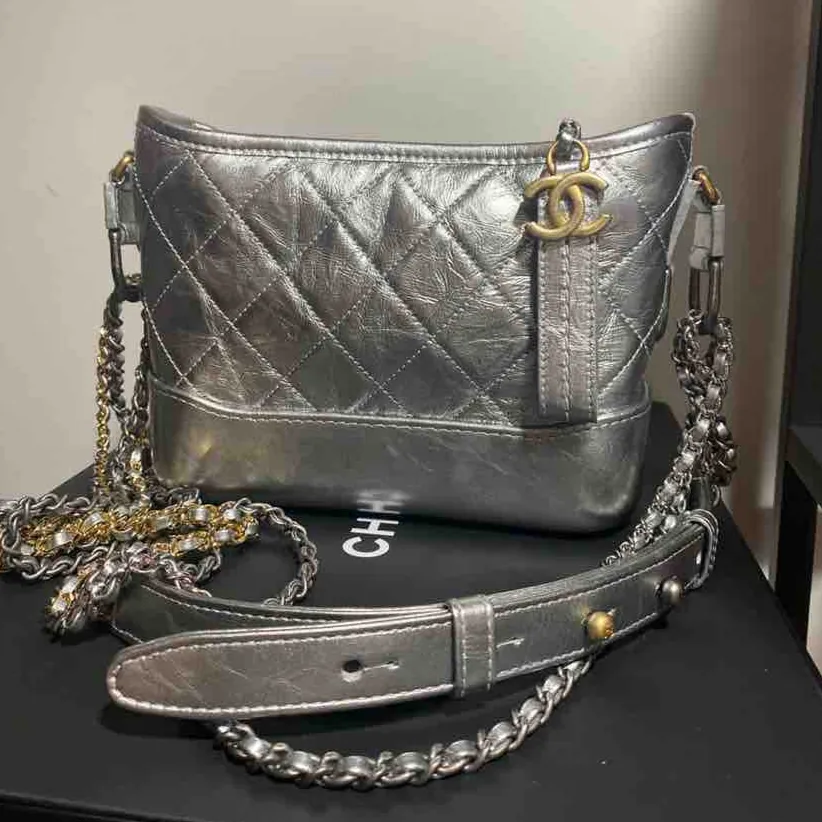 Chanel Gabrielle Shoulder Bag, Silver Quilted Leather, Medium