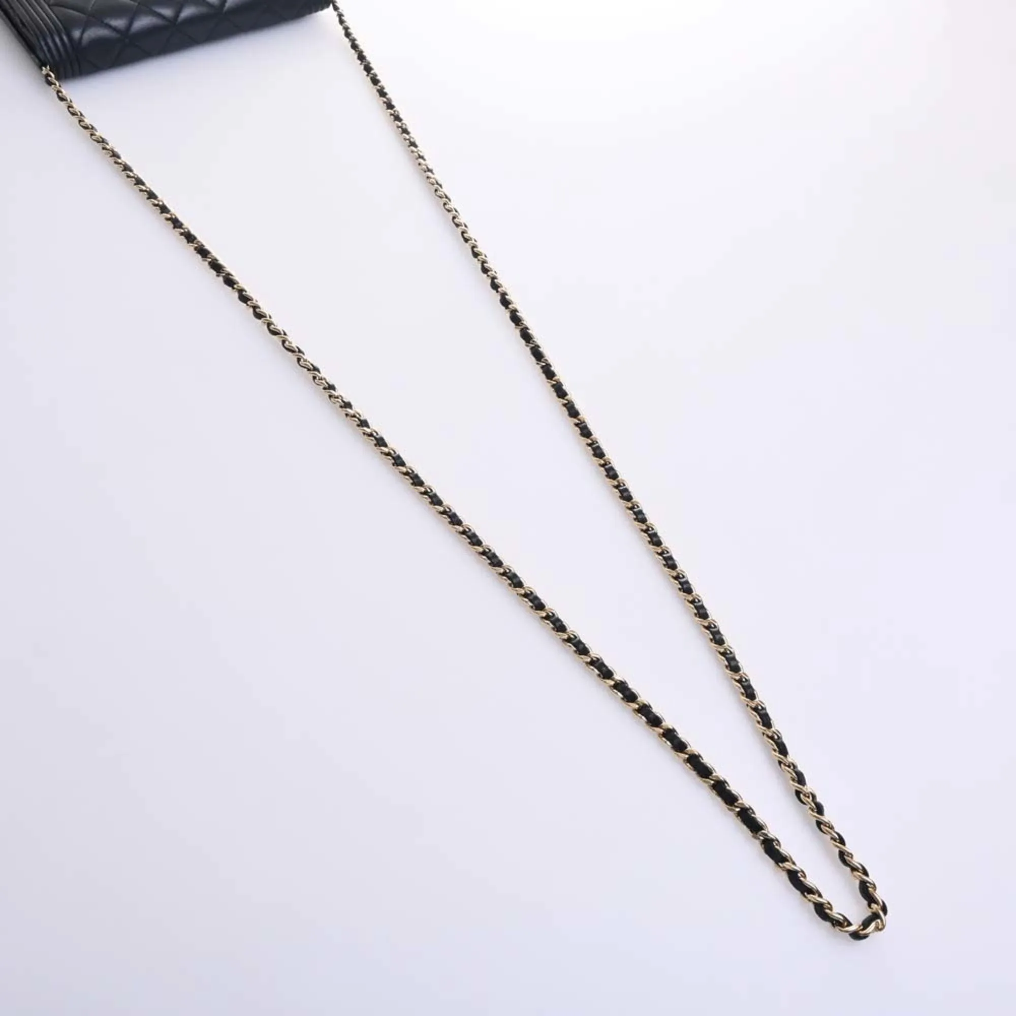 CHANEL Leather Boy  Coco Mark Chain Shoulder Long Wallet Black Ladies
