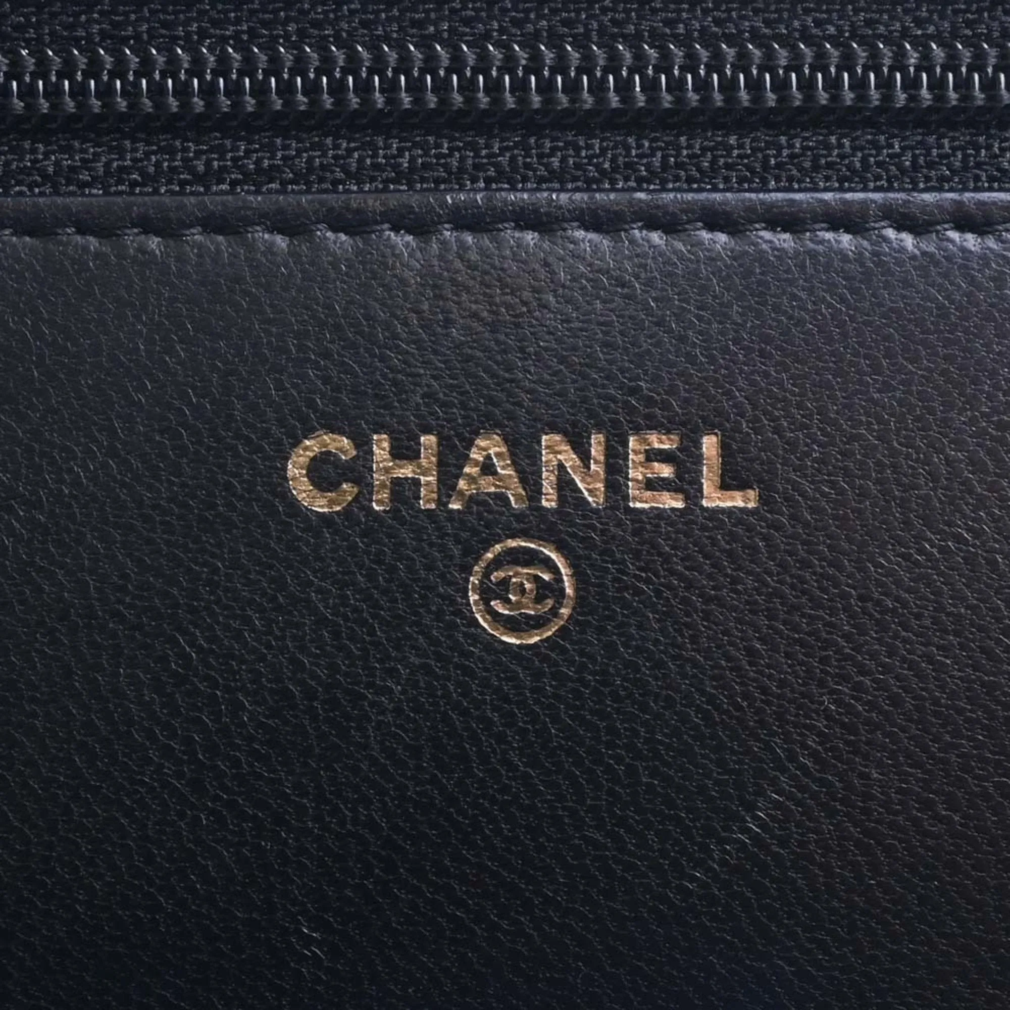 CHANEL Leather Boy  Coco Mark Chain Shoulder Long Wallet Black Ladies