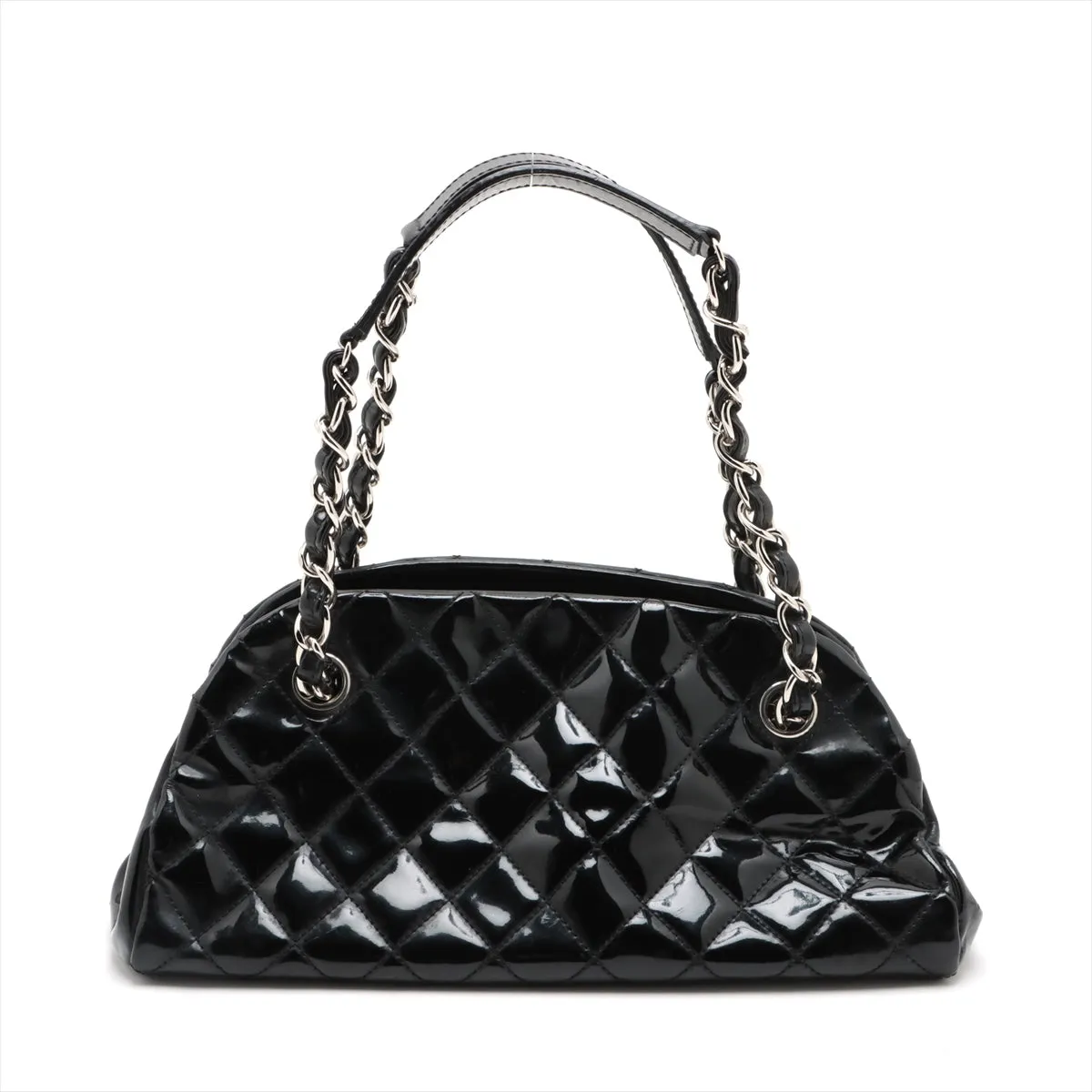 Chanel Mademoiselle Patent Leather Chain Shoulder Bag Black Silver G  14th