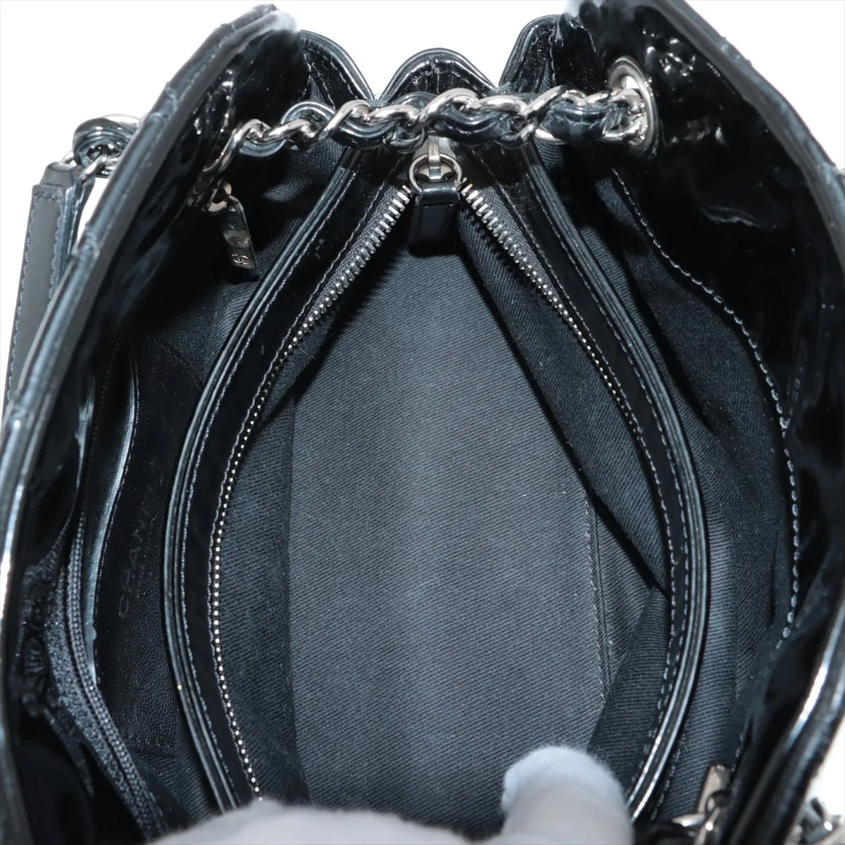 Chanel Mademoiselle Patent Leather Chain Shoulder Bag Black Silver G  14th