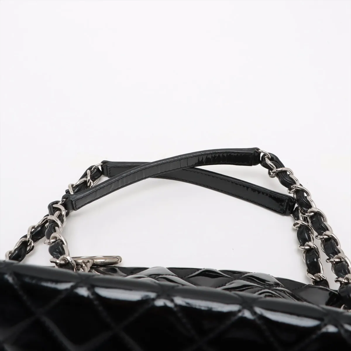 Chanel Mademoiselle Patent Leather Chain Shoulder Bag Black Silver G  14th