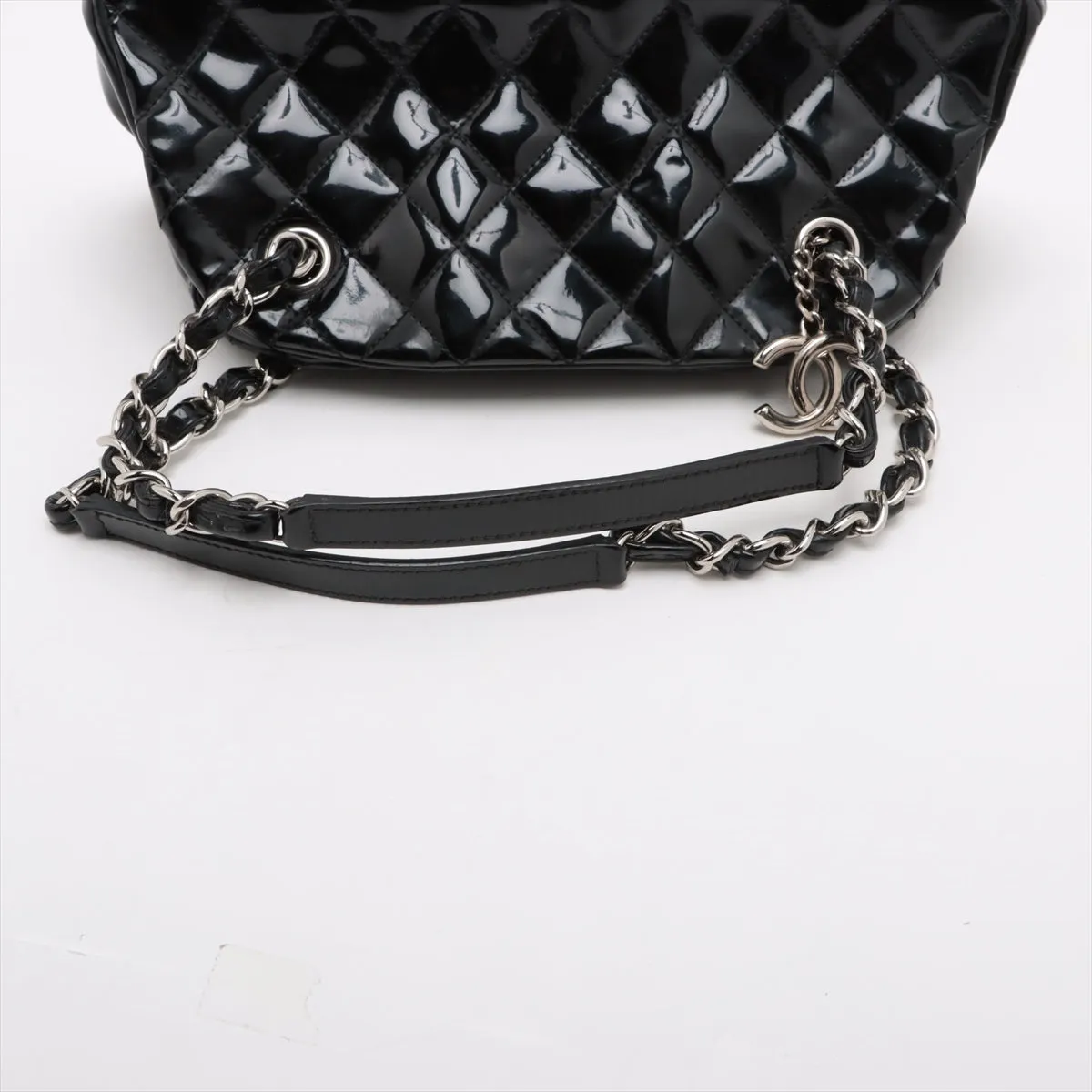 Chanel Mademoiselle Patent Leather Chain Shoulder Bag Black Silver G  14th