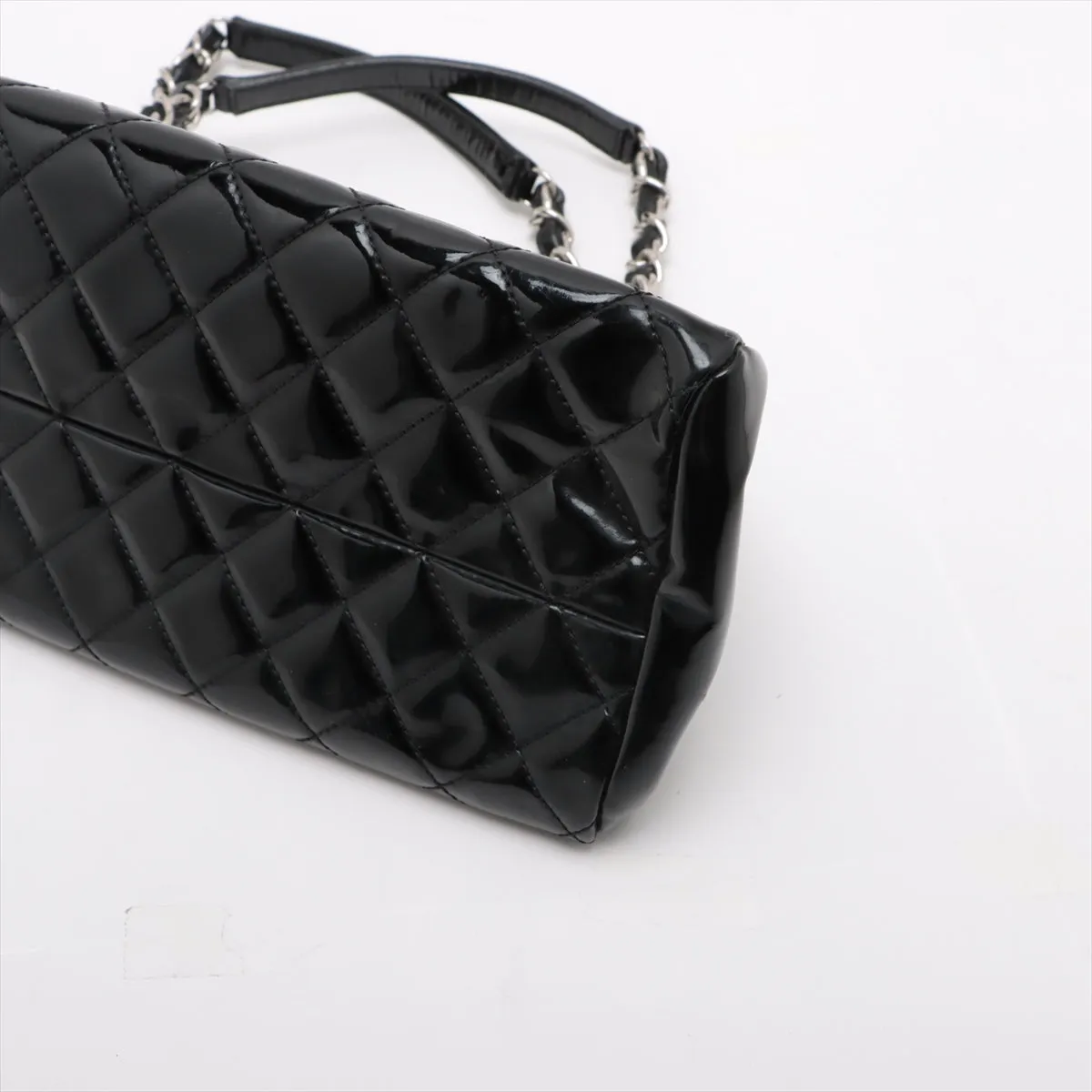 Chanel Mademoiselle Patent Leather Chain Shoulder Bag Black Silver G  14th