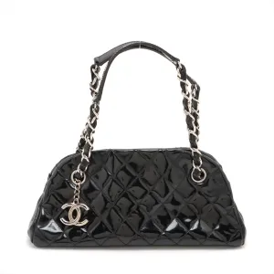 Chanel Mademoiselle Patent Leather Chain Shoulder Bag Black Silver G  14th