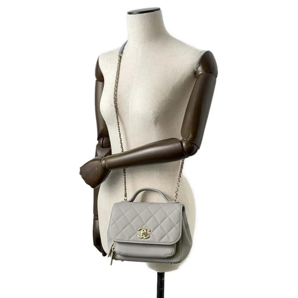 CHANEL Matelasse Business Affinity Shoulder Bag Gray A93749 Leather