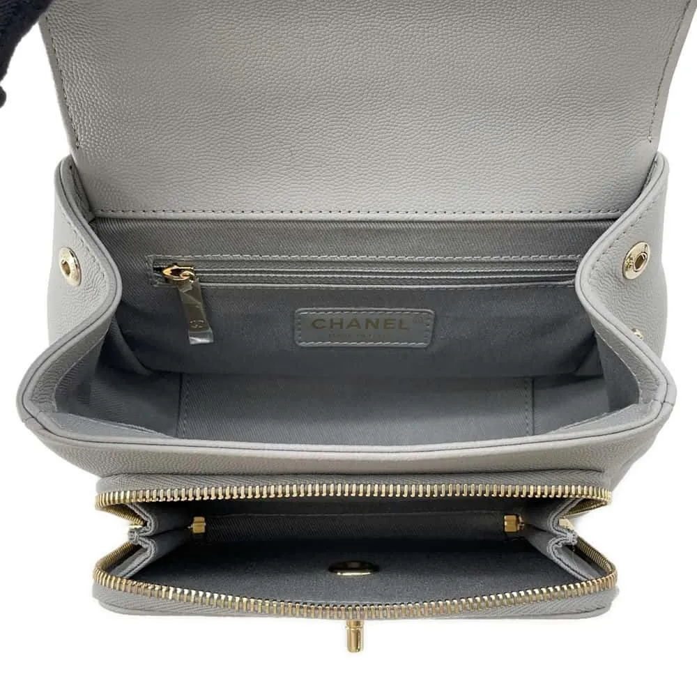 CHANEL Matelasse Business Affinity Shoulder Bag Gray A93749 Leather