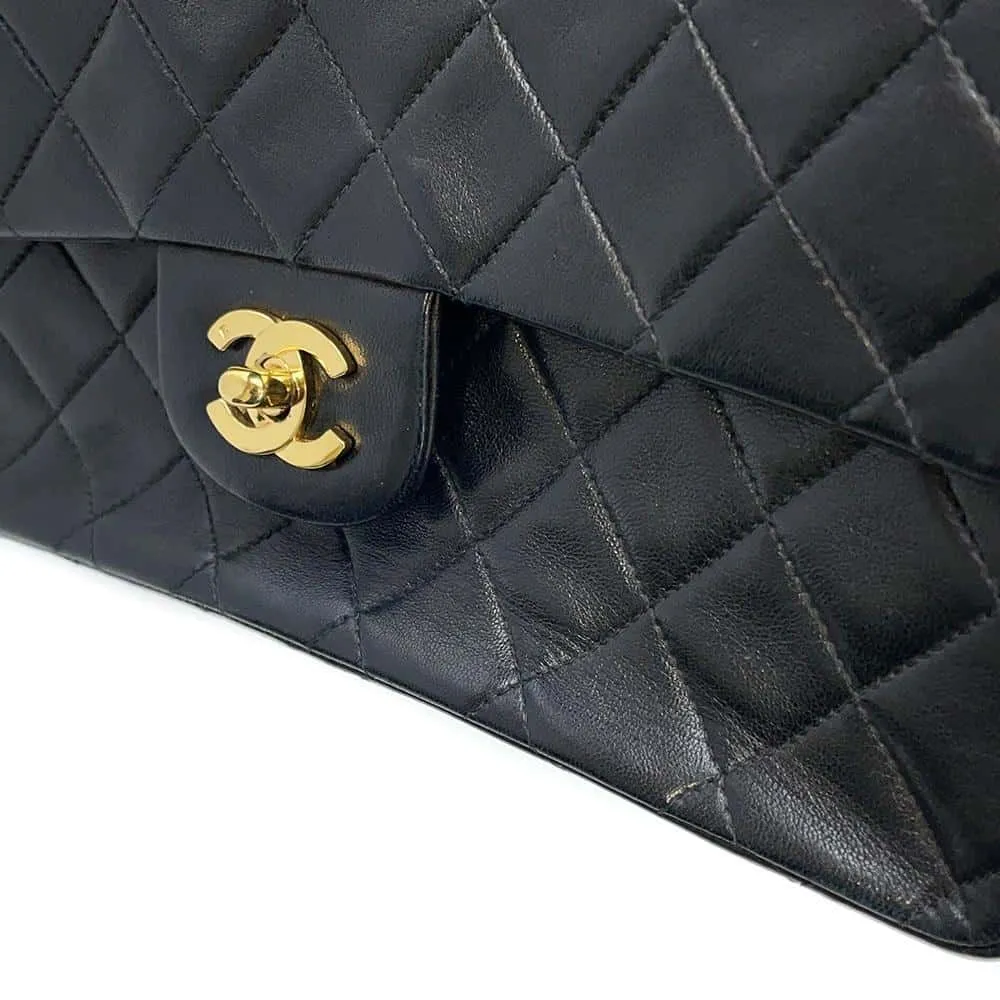 CHANEL Matelasse W Flap W Chain Shoulder Black A01112 Lambskin Size 25