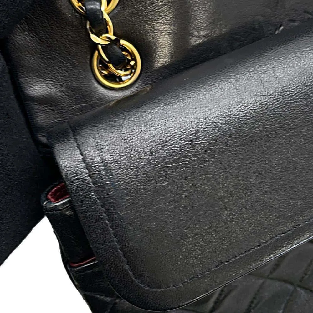 CHANEL Matelasse W Flap W Chain Shoulder Black A01112 Lambskin Size 25