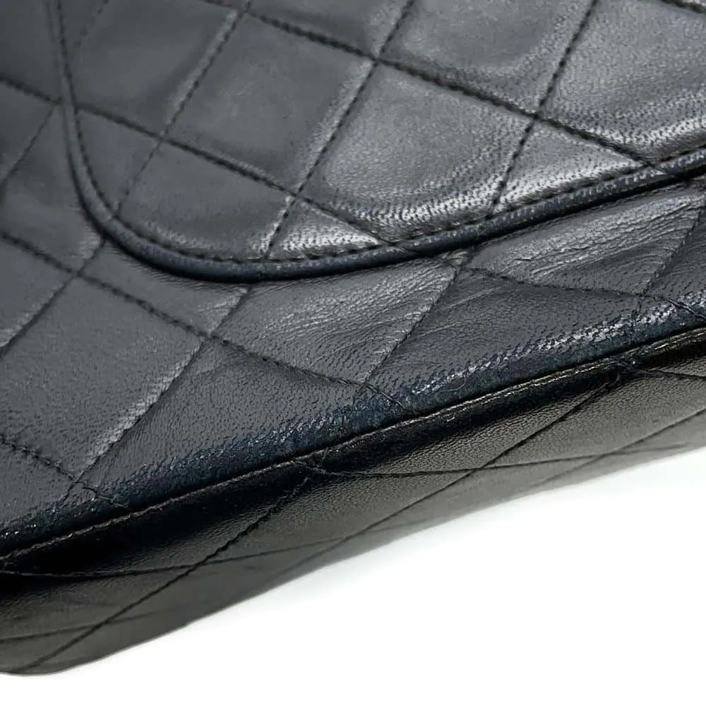 CHANEL Matelasse W Flap W Chain Shoulder Black A01112 Lambskin Size 25