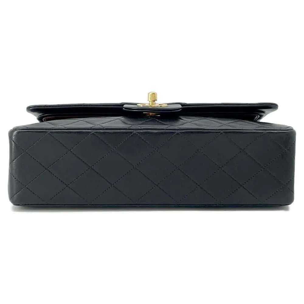 CHANEL Matelasse W Flap W Chain Shoulder Black A01112 Lambskin Size 25