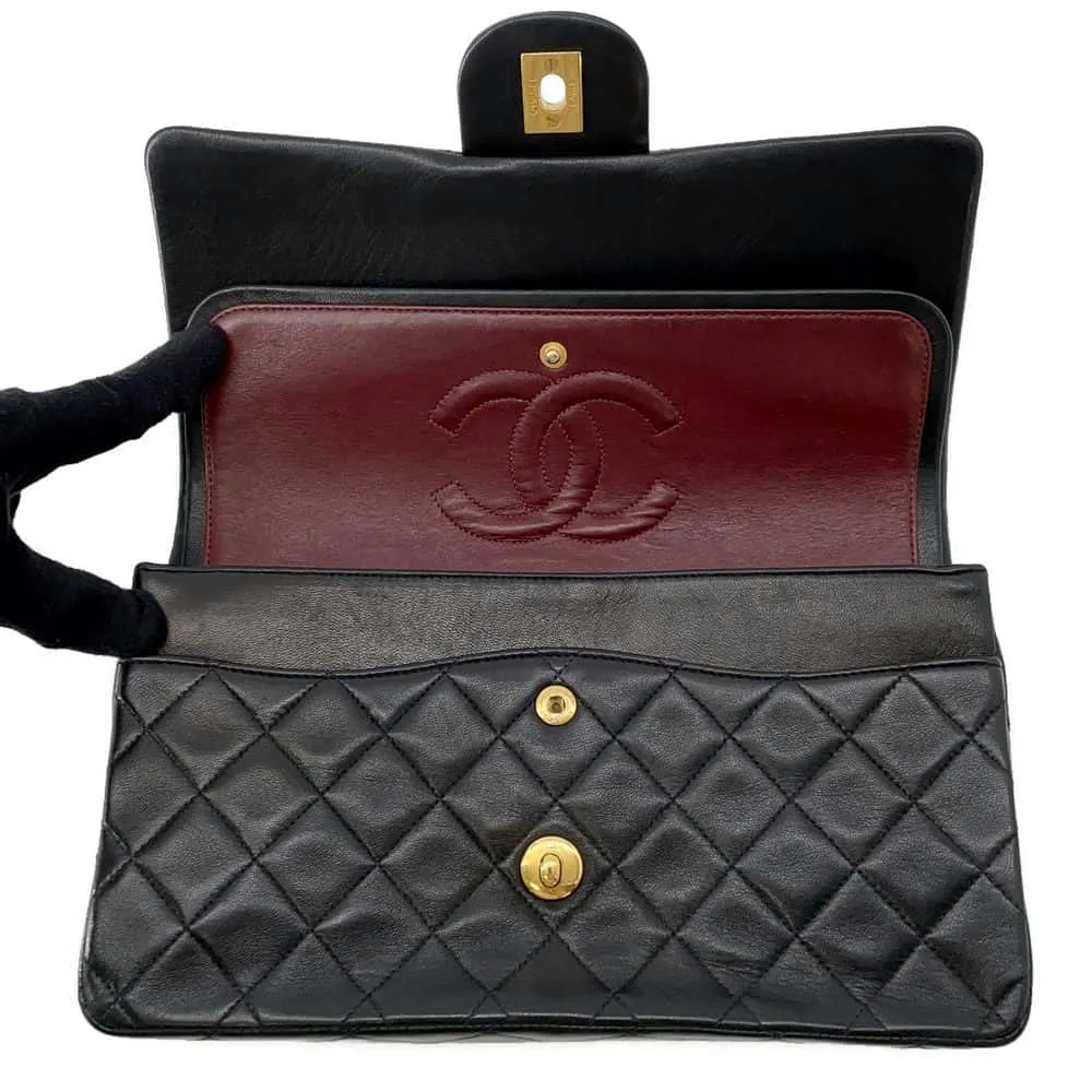 CHANEL Matelasse W Flap W Chain Shoulder Black A01112 Lambskin Size 25
