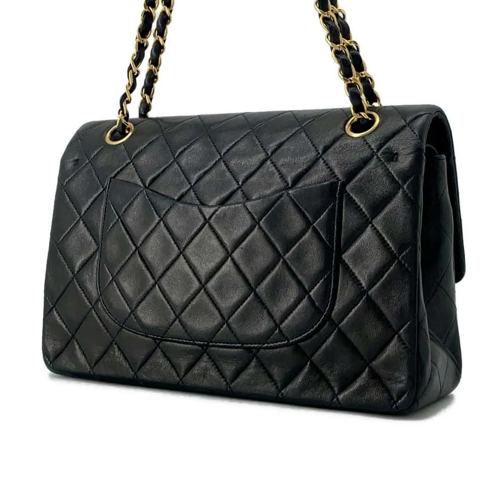 CHANEL Matelasse W Flap W Chain Shoulder Black A01112 Lambskin Size 25