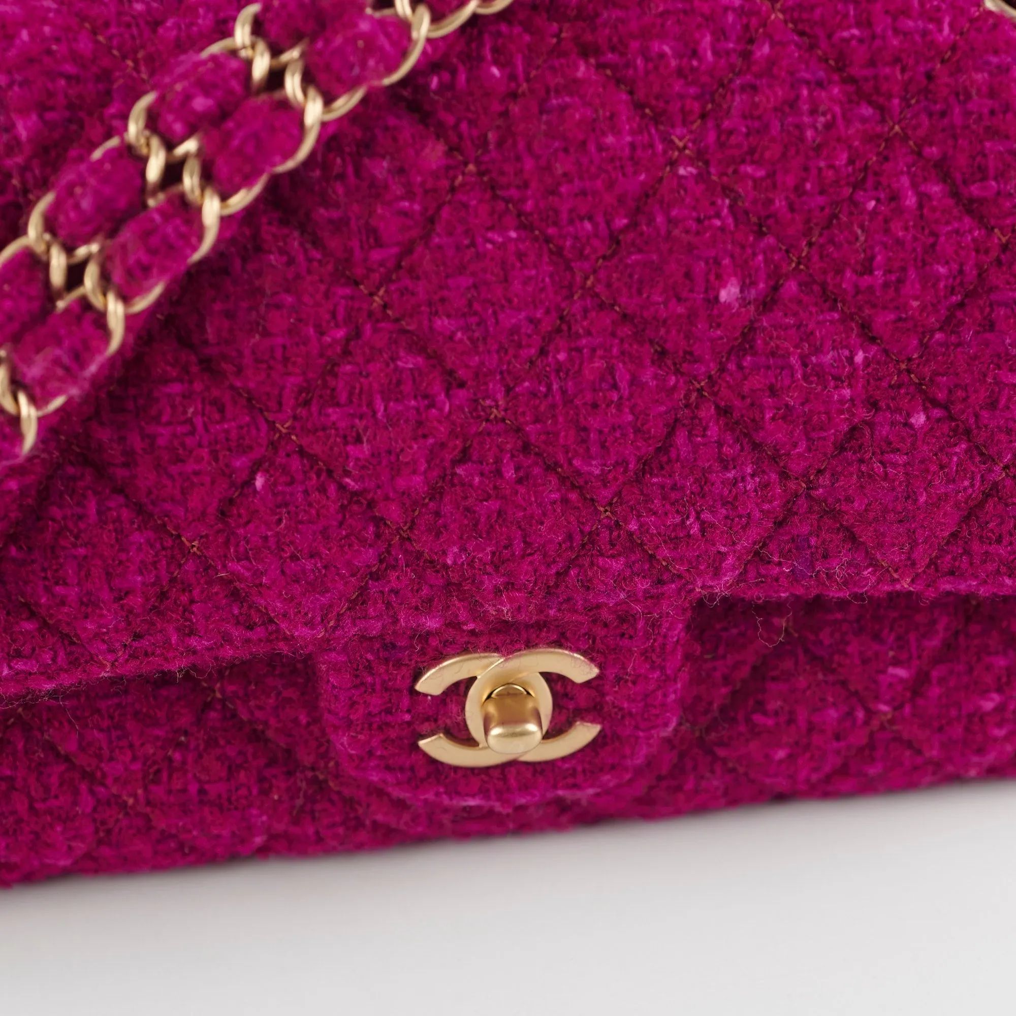 Chanel M/L Tweed Purple Classic Flap Shoulder Bag