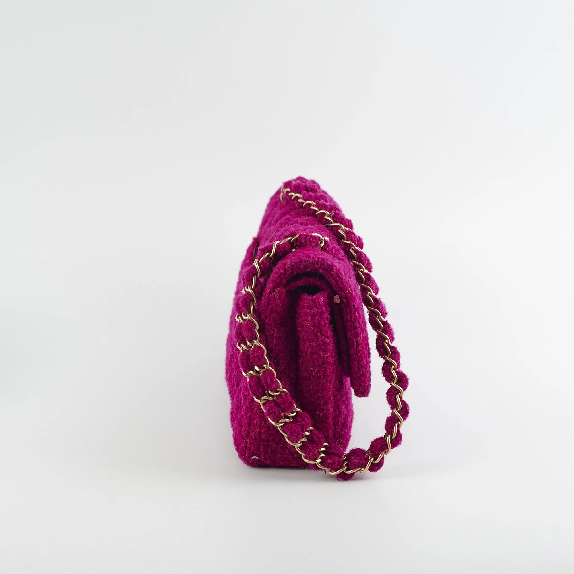 Chanel M/L Tweed Purple Classic Flap Shoulder Bag