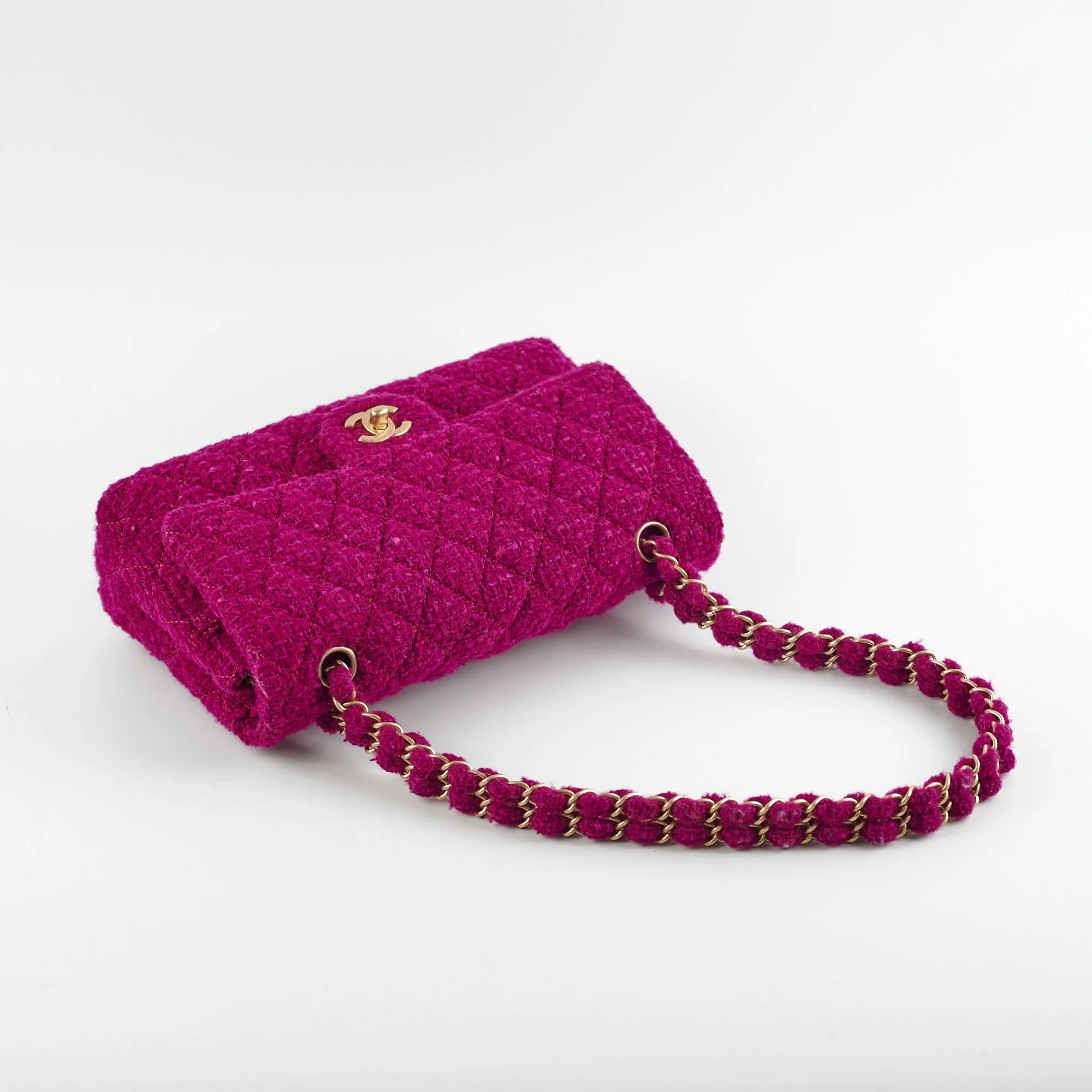 Chanel M/L Tweed Purple Classic Flap Shoulder Bag