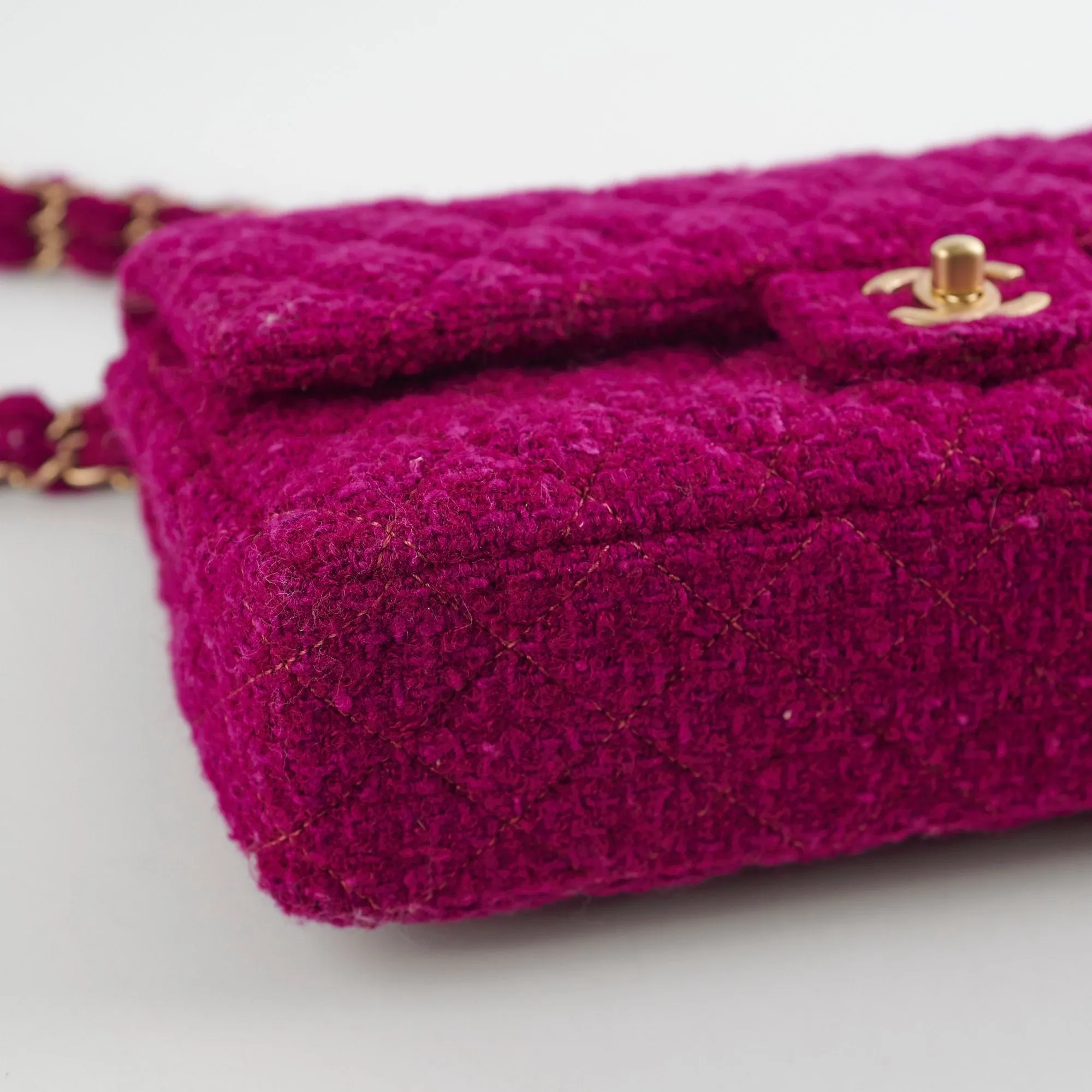 Chanel M/L Tweed Purple Classic Flap Shoulder Bag
