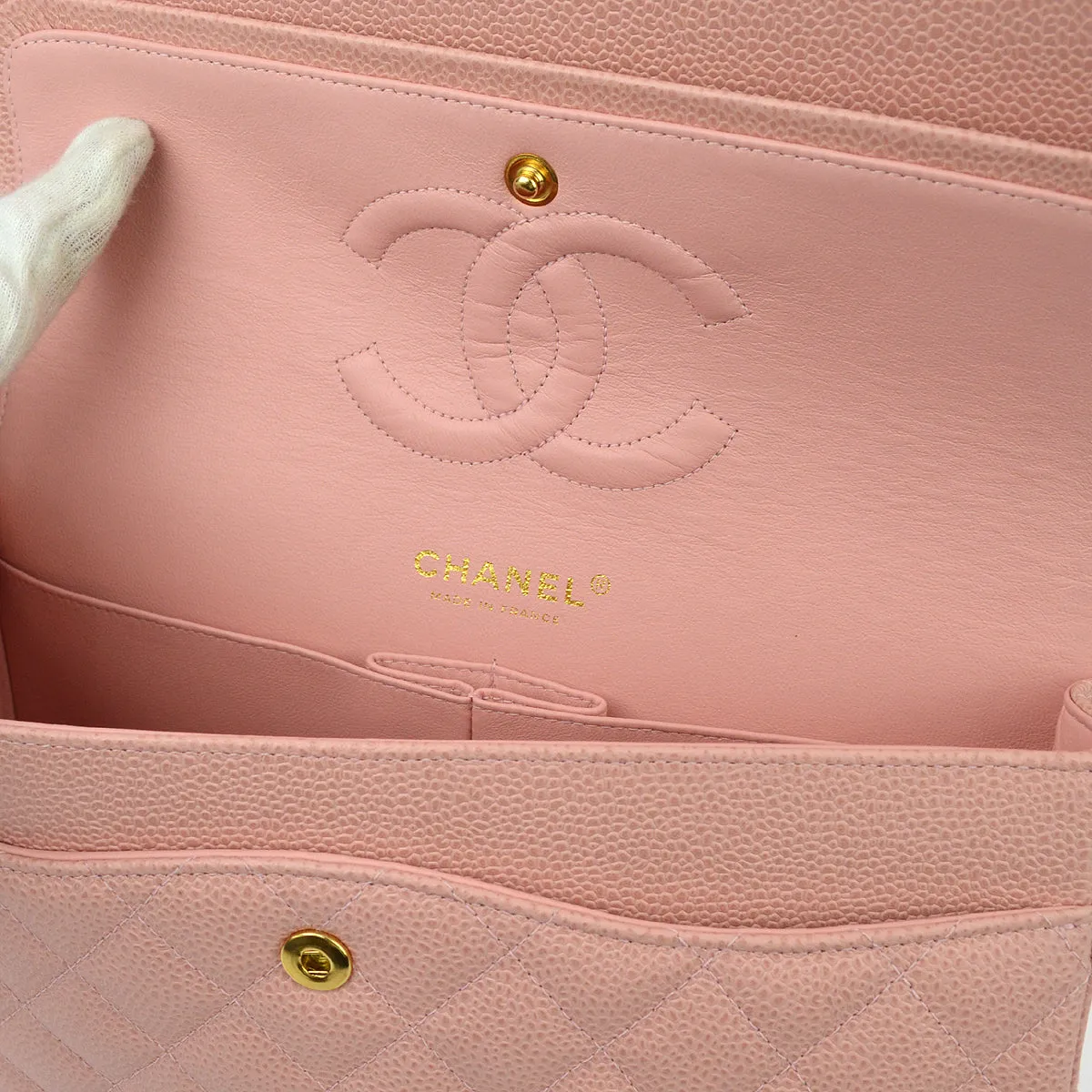 Chanel Pink Caviar Medium Classic Double Flap Shoulder Bag
