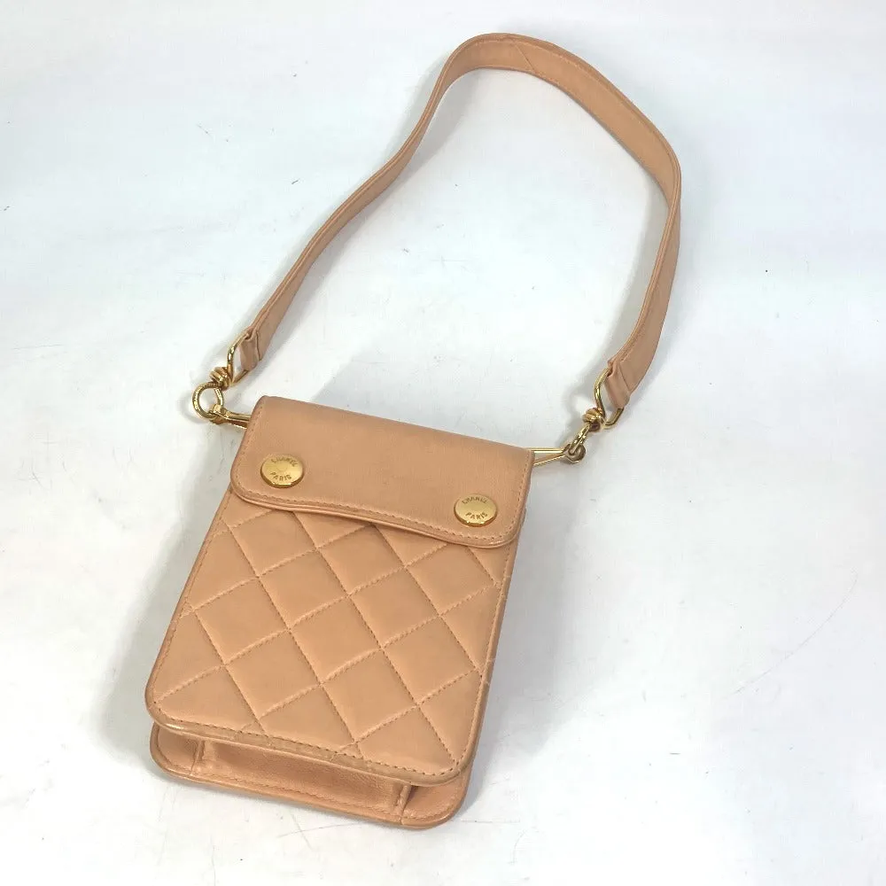 CHANEL Shoulder Bag lambskin Pink type neck pouch smartphone pouch Matelasse Pouch Quilting Women Used