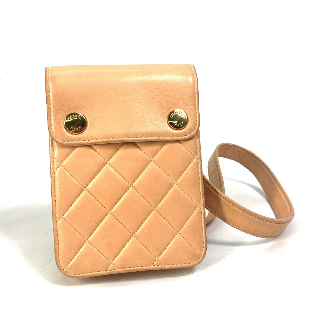 CHANEL Shoulder Bag lambskin Pink type neck pouch smartphone pouch Matelasse Pouch Quilting Women Used
