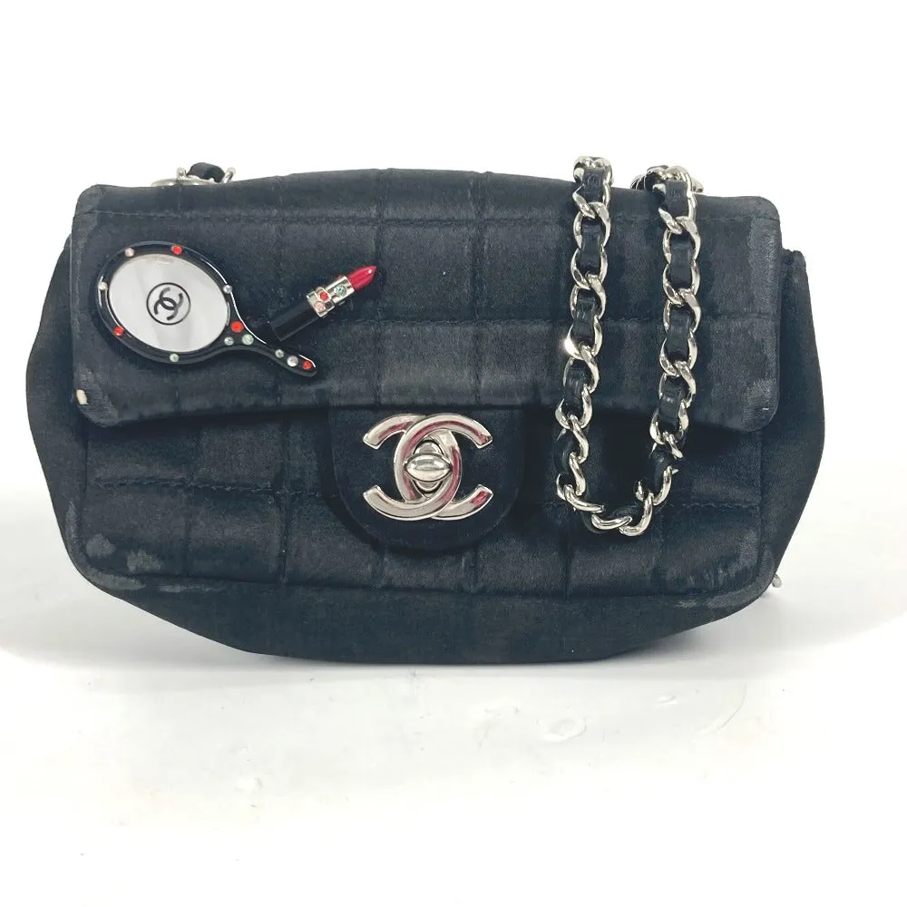 CHANEL Shoulder Bag Satin black bag pochette Lipstick Mirror CC COCO Mark Women Used