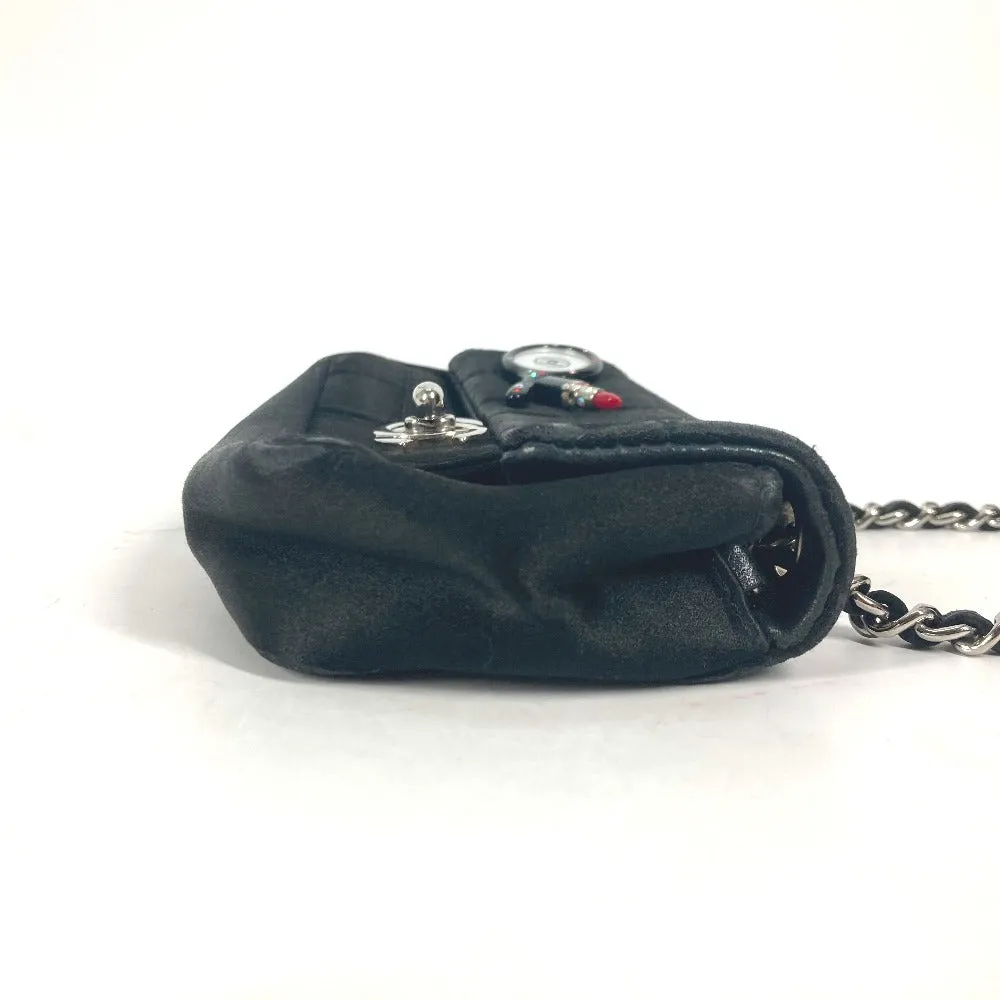 CHANEL Shoulder Bag Satin black bag pochette Lipstick Mirror CC COCO Mark Women Used