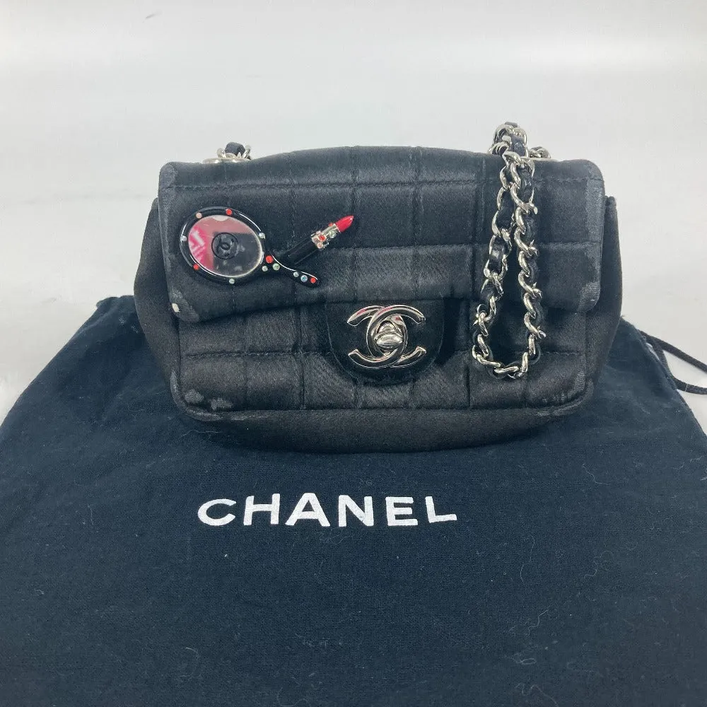 CHANEL Shoulder Bag Satin black bag pochette Lipstick Mirror CC COCO Mark Women Used