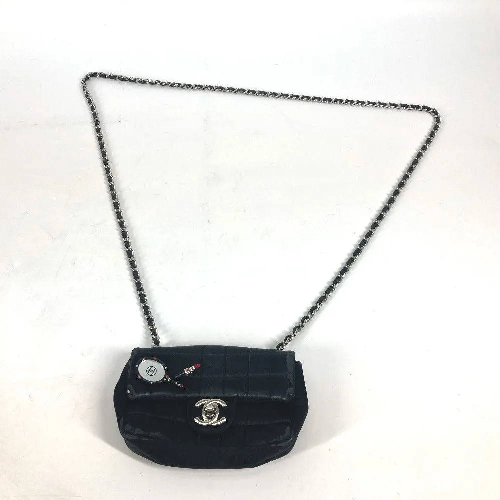 CHANEL Shoulder Bag Satin black bag pochette Lipstick Mirror CC COCO Mark Women Used