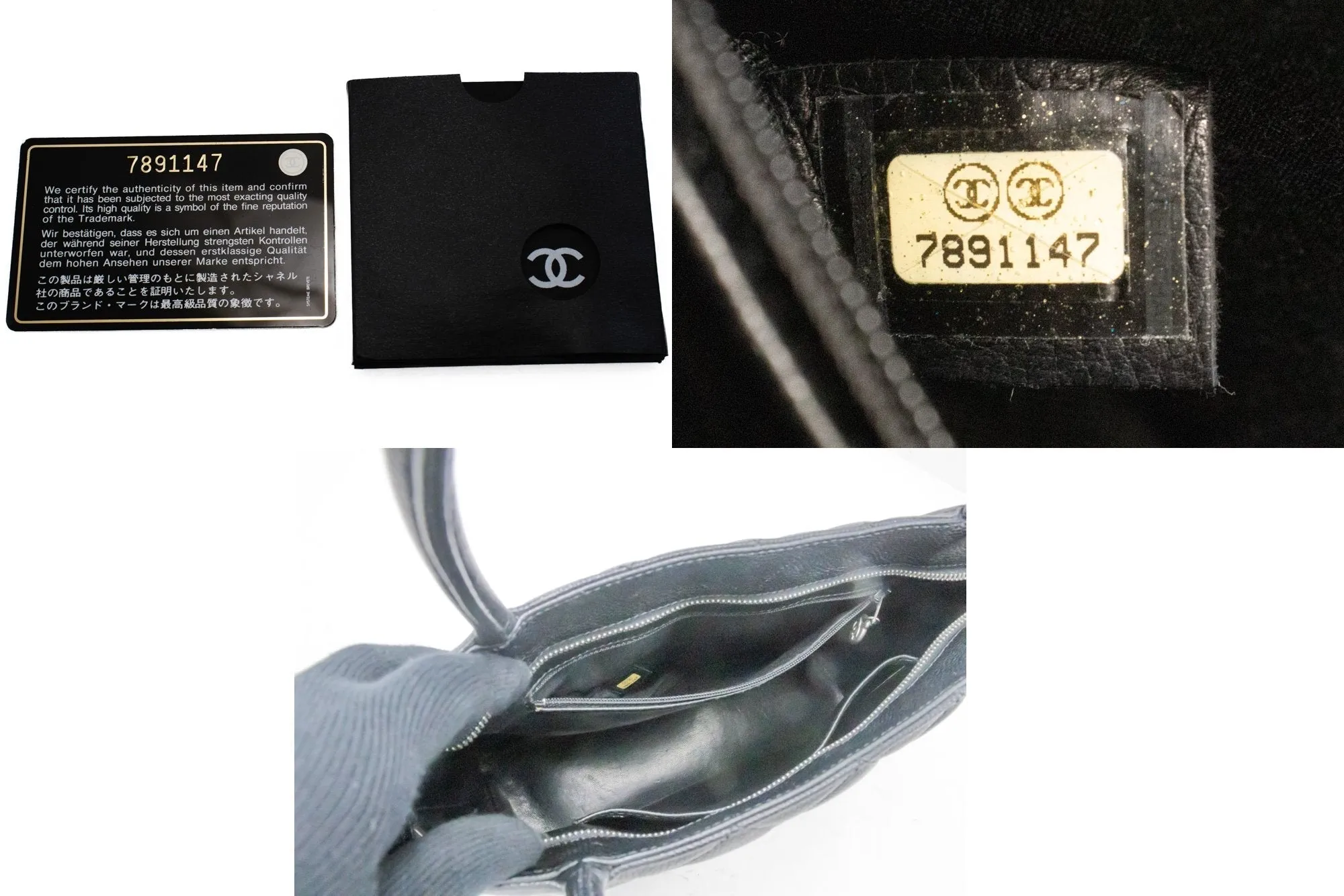 CHANEL Silver Medallion Caviar Shoulder Bag Grand Shopping Tote i75