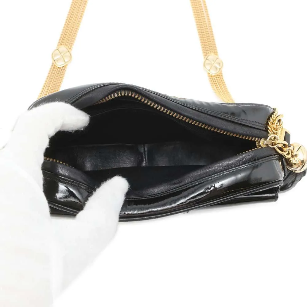 CHANEL Tassel ChainShoulder Bag Black Patent Leather Leather Size Mini