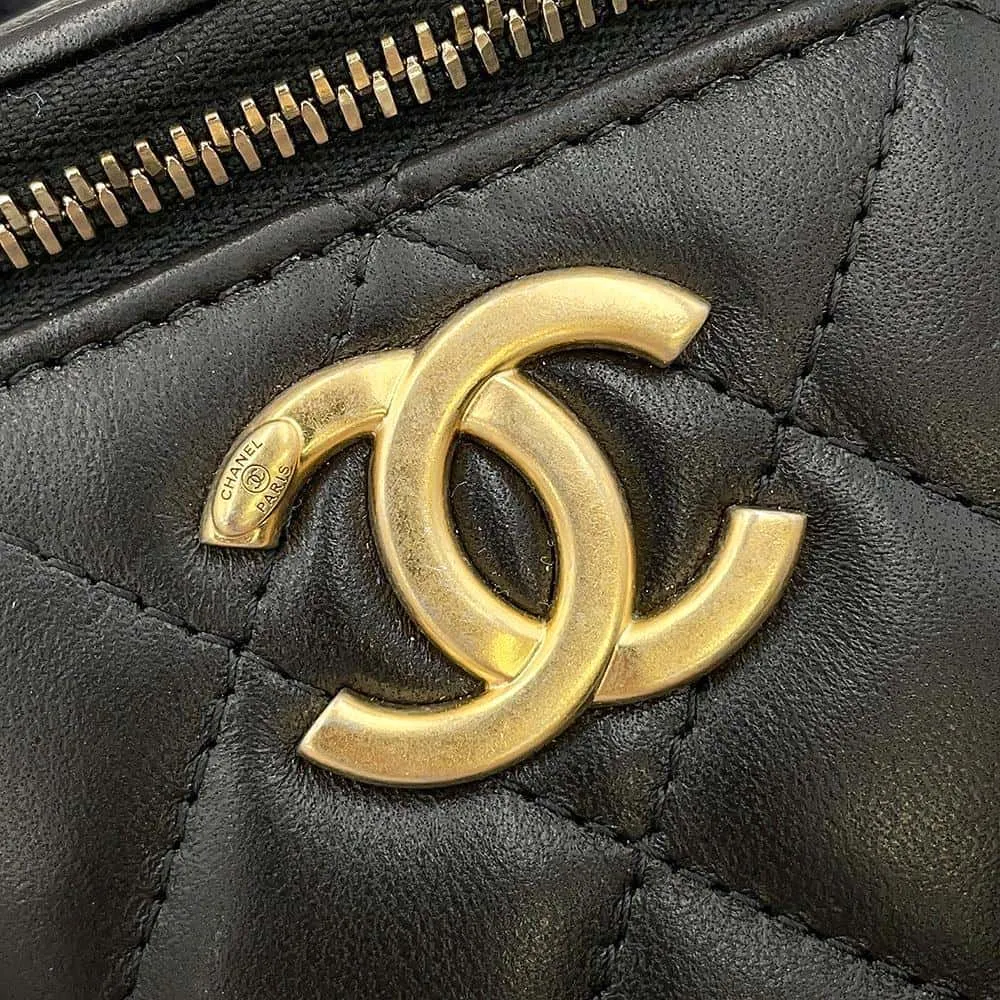 CHANEL Vanity Chain Shoulder Bag Black Lambskin