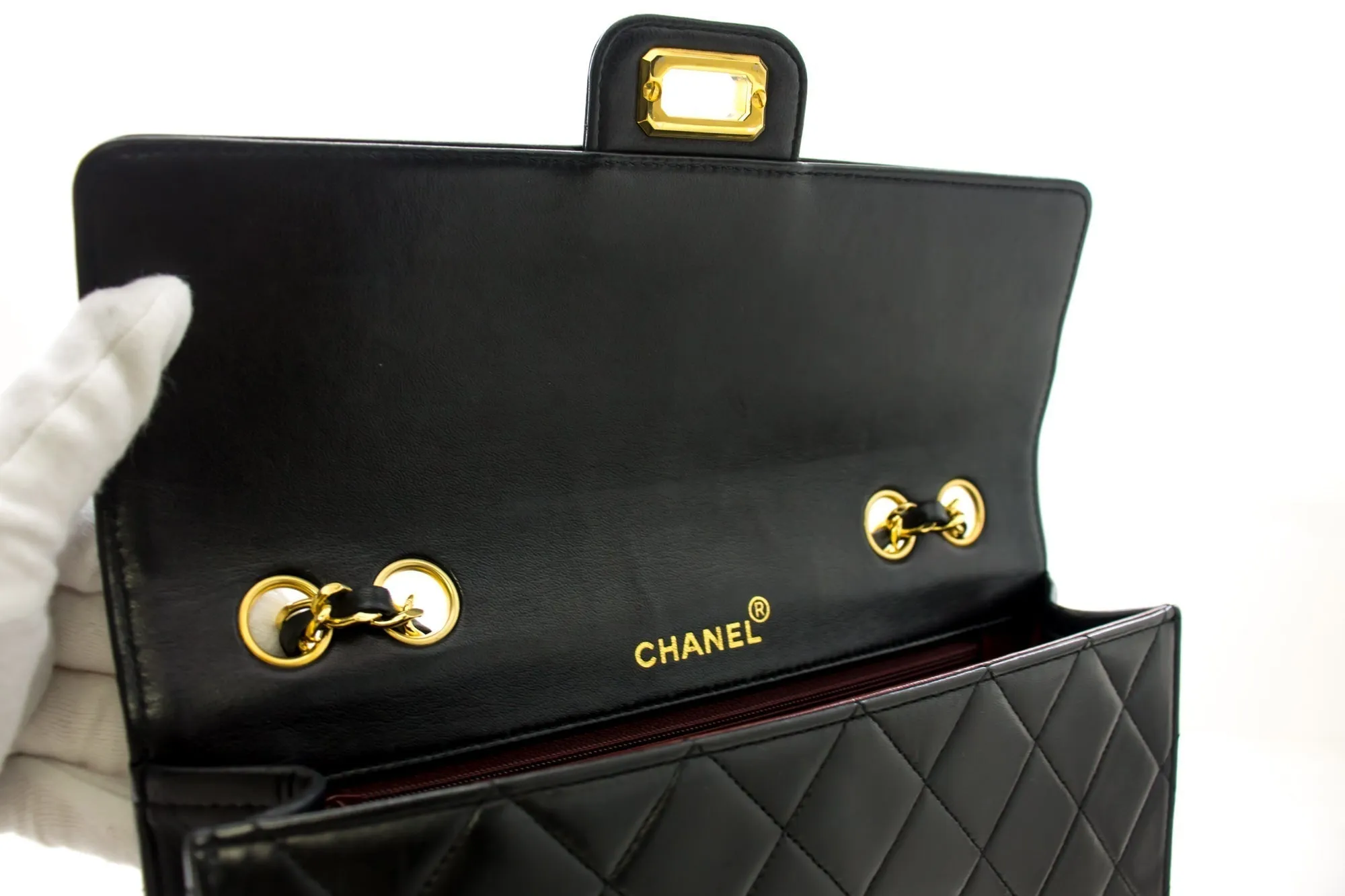 CHANEL Vintage Classic Chain Shoulder Bag Black Quilted Flap Lamb i93