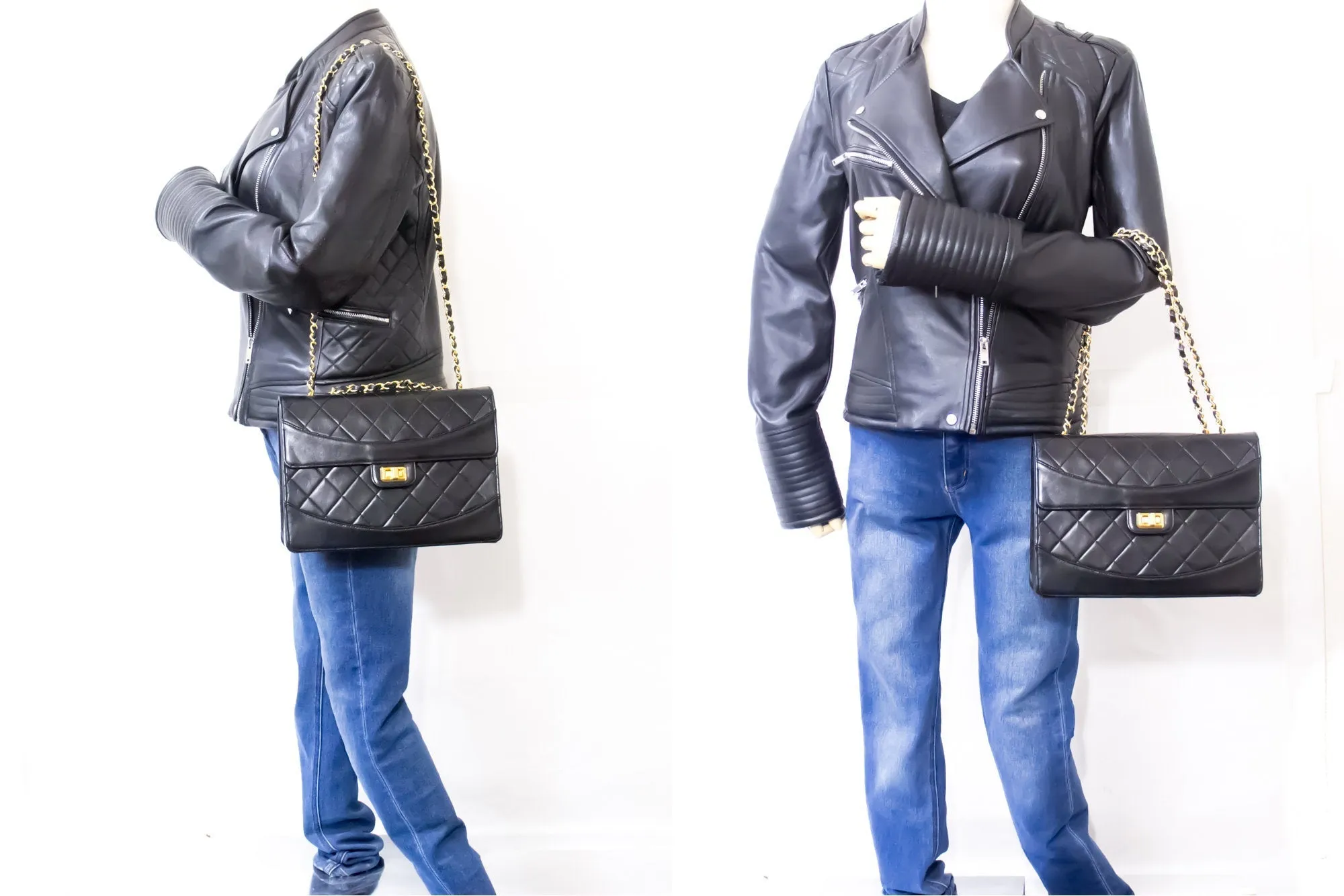 CHANEL Vintage Classic Chain Shoulder Bag Black Quilted Flap Lamb i93