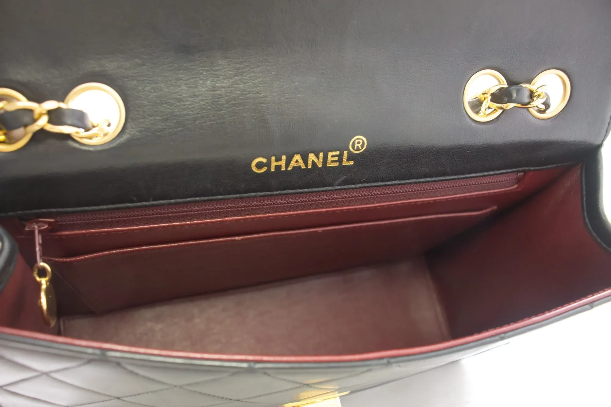 CHANEL Vintage Classic Chain Shoulder Bag Black Quilted Flap Lamb i93