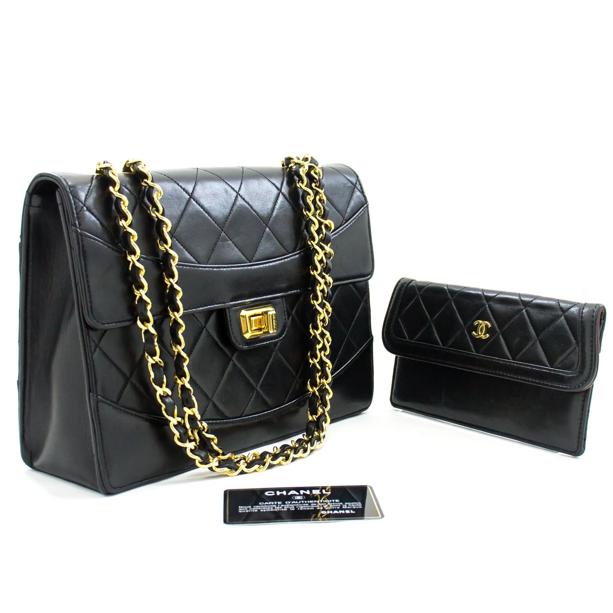 CHANEL Vintage Classic Chain Shoulder Bag Black Quilted Flap Lamb i93