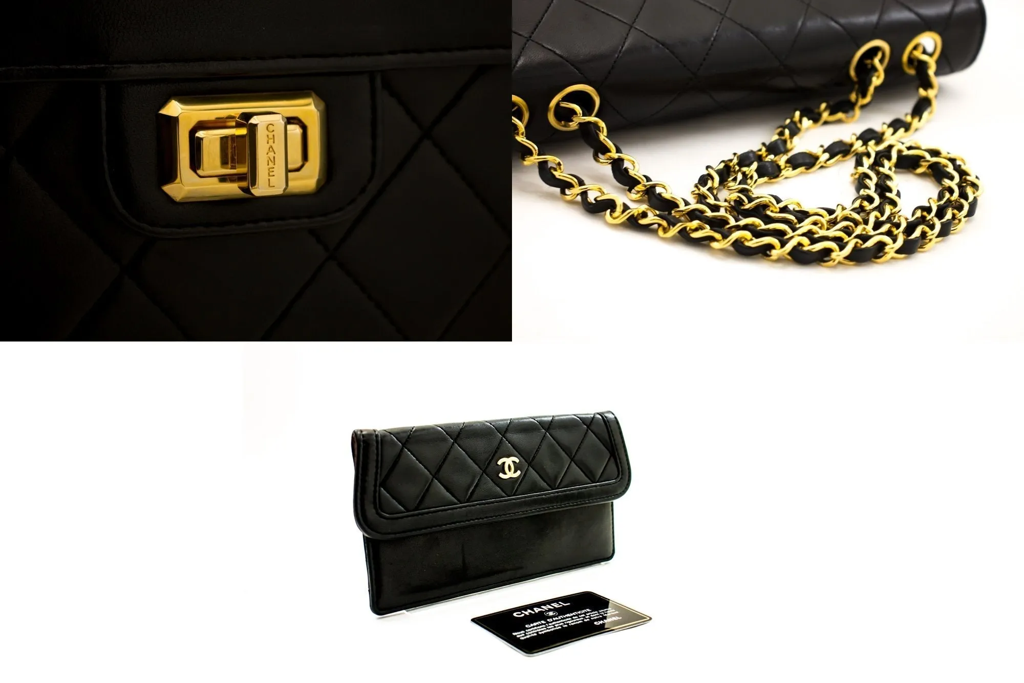 CHANEL Vintage Classic Chain Shoulder Bag Black Quilted Flap Lamb i93