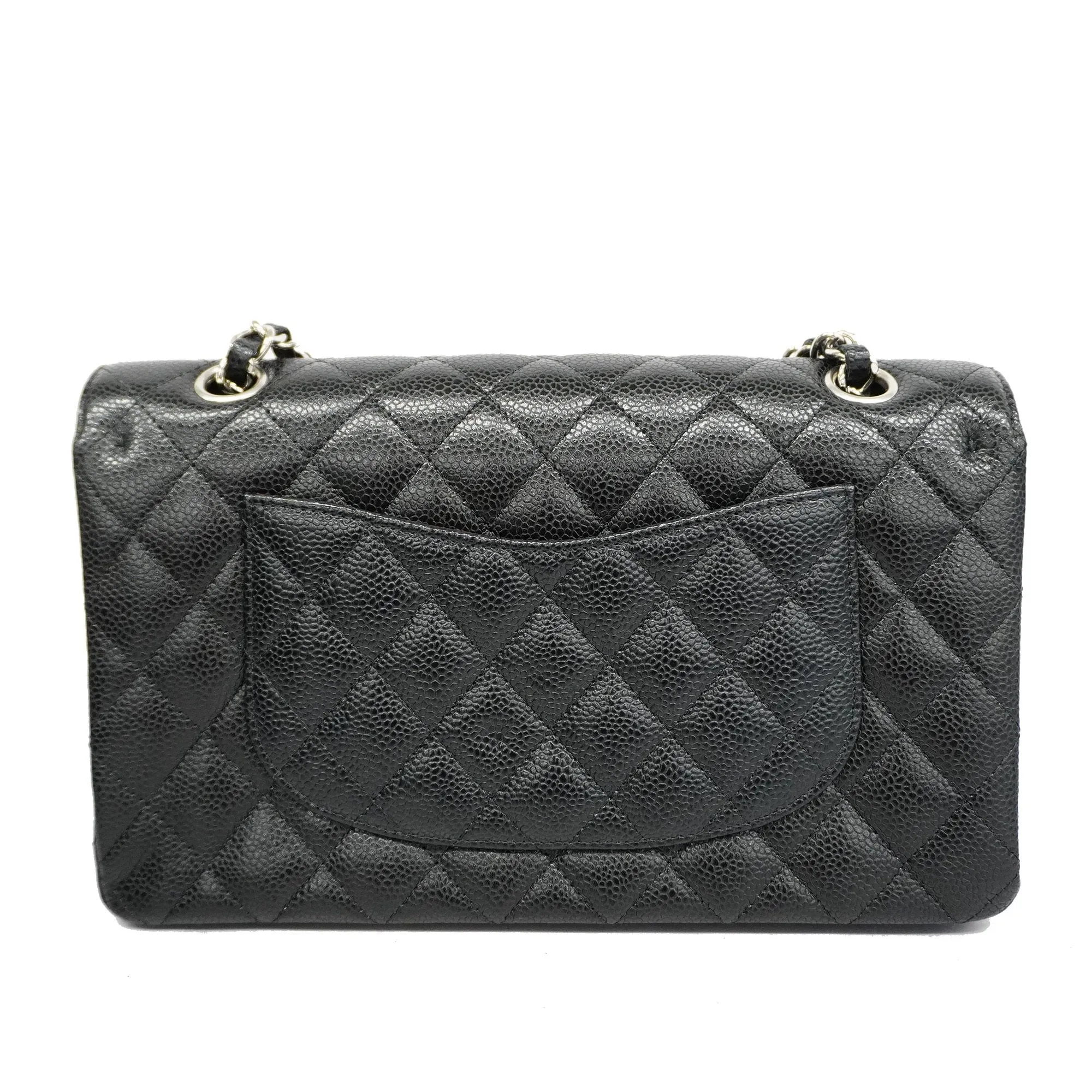 CHANELAuth  Matelasse W Flap W Chain Women's Caviar Leather Shoulder Bag Black