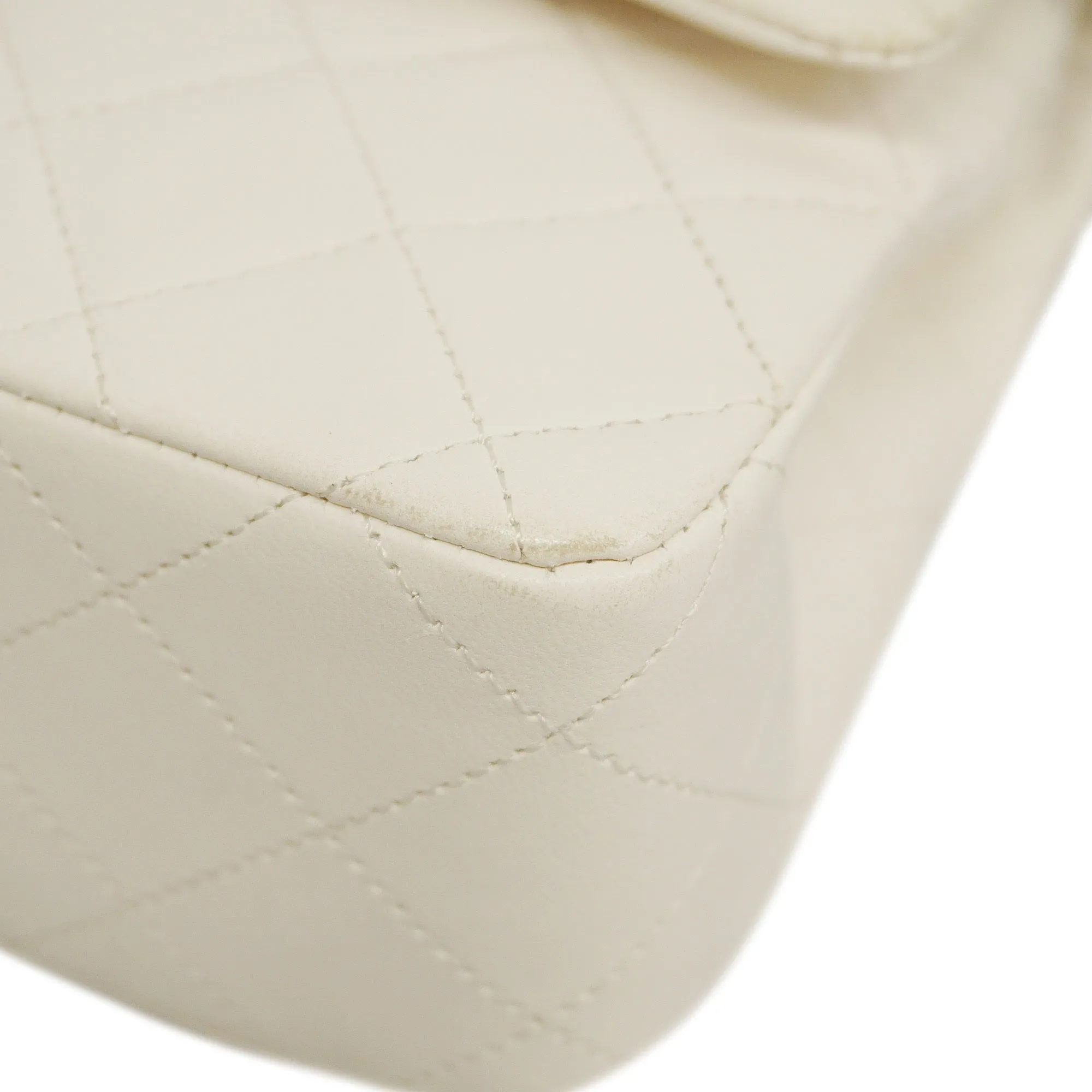 CHANELAuth  Matelasse W Flap W Chain Women's Leather Shoulder Bag White